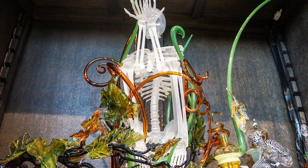 elaborate skeleton bong at Frost exotic cannabis