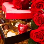 Heart shaped box of marijuana chocolate truffles with red roses