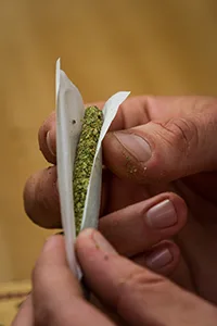close up of male hands rolling a joint