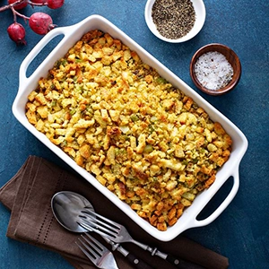 stuffing in a serving dish
