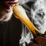 man smoking marijuana from a glass pipe