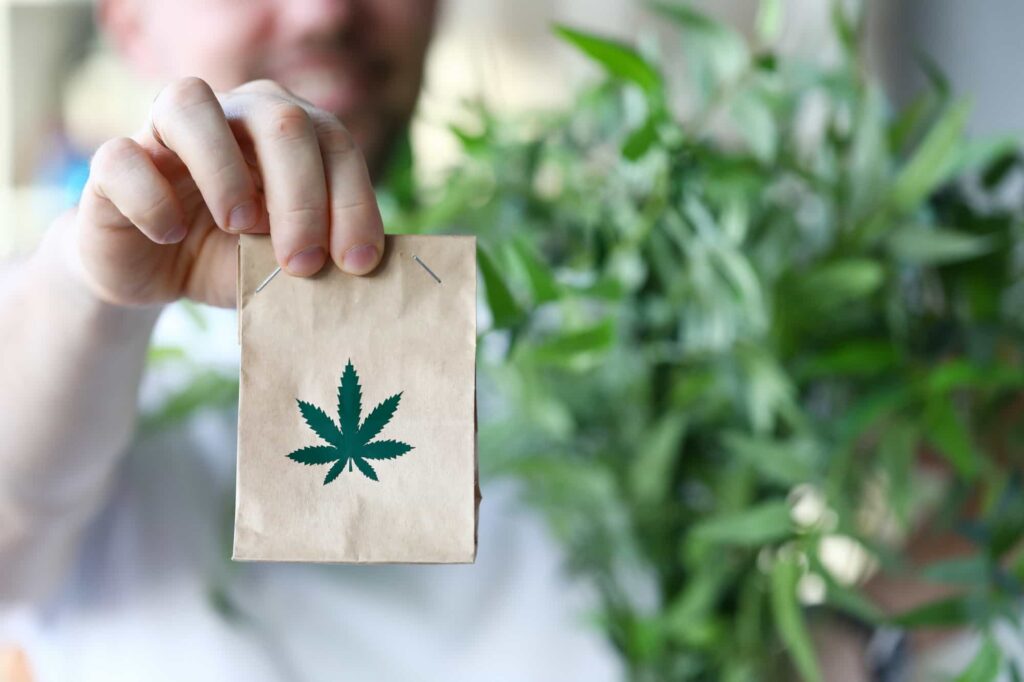 cannabis delivery on a paper bag