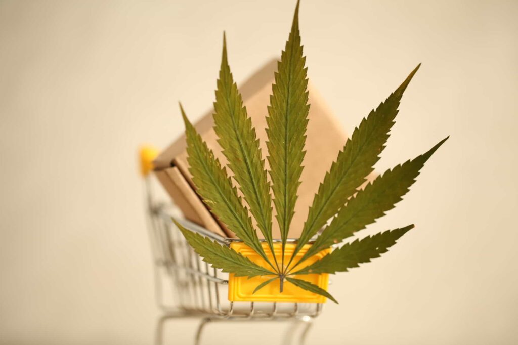 marijuana leaf on a cart | Denver dispensary