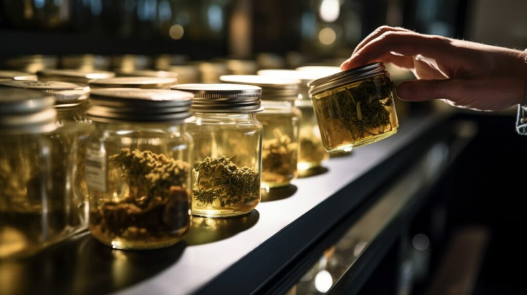 human with a jar of cannabis